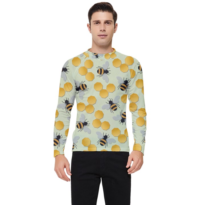 Bees Pattern Honey Bee Bug Honeycomb Honey Beehive Men s Long Sleeve Rash Guard