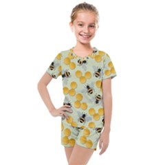 Bees Pattern Honey Bee Bug Honeycomb Honey Beehive Kids  Mesh T-shirt And Shorts Set