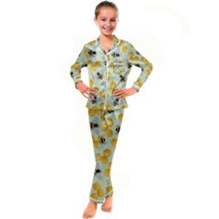 Bees Pattern Honey Bee Bug Honeycomb Honey Beehive Kids  Satin Long Sleeve Pajamas Set by Bedest