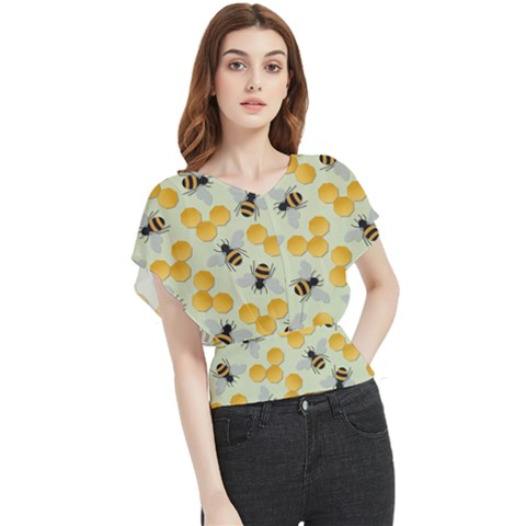 Bees Pattern Honey Bee Bug Honeycomb Honey Beehive Butterfly Chiffon Blouse by Bedest