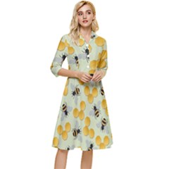 Bees Pattern Honey Bee Bug Honeycomb Honey Beehive Classy Knee Length Dress by Bedest