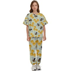 Bees Pattern Honey Bee Bug Honeycomb Honey Beehive Kids  T-shirt And Pants Sports Set by Bedest