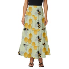 Bees Pattern Honey Bee Bug Honeycomb Honey Beehive Tiered Ruffle Maxi Skirt