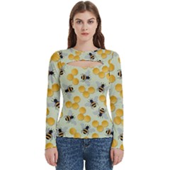 Bees Pattern Honey Bee Bug Honeycomb Honey Beehive Women s Cut Out Long Sleeve T-shirt by Bedest