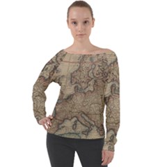 Old Vintage Classic Map Of Europe Off Shoulder Long Sleeve Velour Top by Paksenen