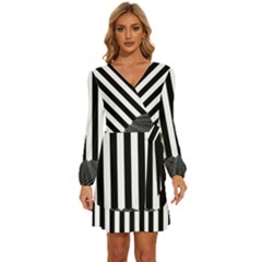 Stripes Geometric Pattern Digital Art Art Abstract Abstract Art Long Sleeve Waist Tie Ruffle Velvet Dress by Proyonanggan