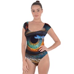 Eye Bird Feathers Vibrant Short Sleeve Leotard  by Hannah976