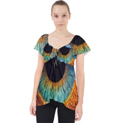 Eye Bird Feathers Vibrant Lace Front Dolly Top by Hannah976