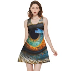 Eye Bird Feathers Vibrant Inside Out Reversible Sleeveless Dress