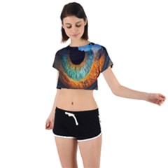 Eye Bird Feathers Vibrant Tie Back Short Sleeve Crop T-shirt by Hannah976