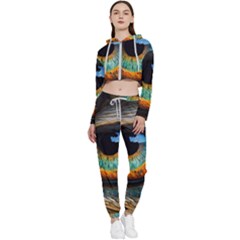 Eye Bird Feathers Vibrant Cropped Zip Up Lounge Set by Hannah976