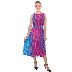 Spiral Swirl Pattern Light Circle Midi Tie-back Chiffon Dress by Ndabl3x