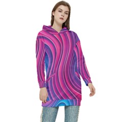 Spiral Swirl Pattern Light Circle Women s Long Oversized Pullover Hoodie by Ndabl3x