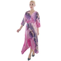 Texture Pink Pattern Paper Grunge Quarter Sleeve Wrap Front Maxi Dress by Ndabl3x