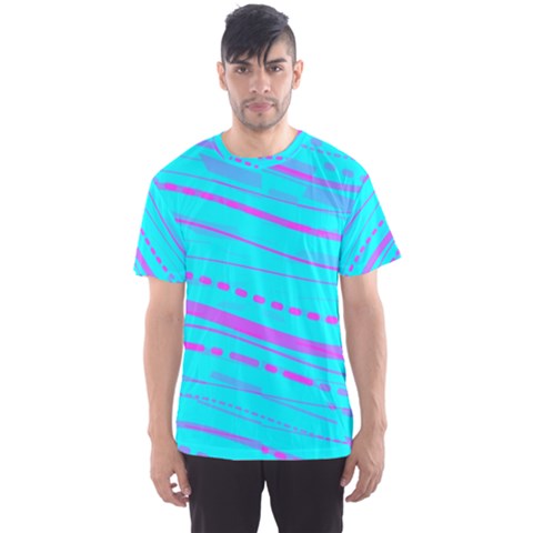 Wave Stripe Pattern Design Aqua Men s Sport Mesh T-shirt by Ndabl3x