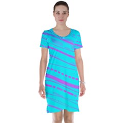 Wave Stripe Pattern Design Aqua Short Sleeve Nightdress by Ndabl3x