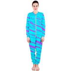 Wave Stripe Pattern Design Aqua Onepiece Jumpsuit (ladies) by Ndabl3x