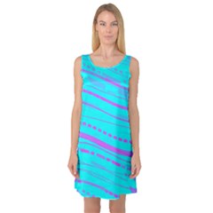 Wave Stripe Pattern Design Aqua Sleeveless Satin Nightdress by Ndabl3x