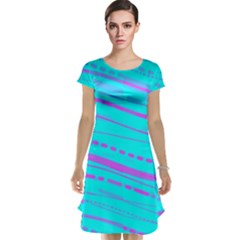 Wave Stripe Pattern Design Aqua Cap Sleeve Nightdress by Ndabl3x