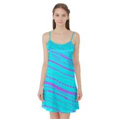 Wave Stripe Pattern Design Aqua Satin Night Slip by Ndabl3x