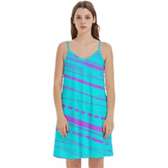 Wave Stripe Pattern Design Aqua Mini Camis Dress With Pockets by Ndabl3x