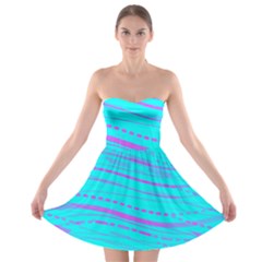 Wave Stripe Pattern Design Aqua Strapless Bra Top Dress by Ndabl3x