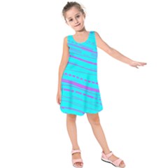 Wave Stripe Pattern Design Aqua Kids  Sleeveless Dress by Ndabl3x