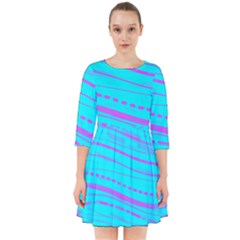 Wave Stripe Pattern Design Aqua Smock Dress by Ndabl3x