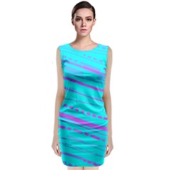 Wave Stripe Pattern Design Aqua Sleeveless Velvet Midi Dress by Ndabl3x