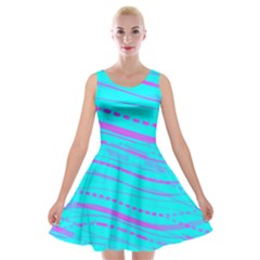 Wave Stripe Pattern Design Aqua Velvet Skater Dress by Ndabl3x