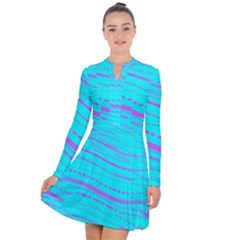 Wave Stripe Pattern Design Aqua Long Sleeve Panel Dress by Ndabl3x