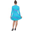 Wave Stripe Pattern Design Aqua Long Sleeve Panel Dress View2