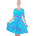 Wave Stripe Pattern Design Aqua Quarter Sleeve A-Line Dress View1