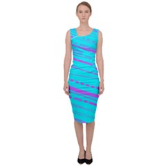 Wave Stripe Pattern Design Aqua Sleeveless Pencil Dress by Ndabl3x