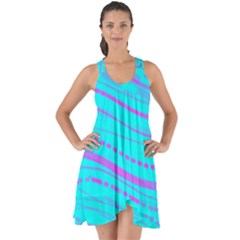 Wave Stripe Pattern Design Aqua Show Some Back Chiffon Dress by Ndabl3x