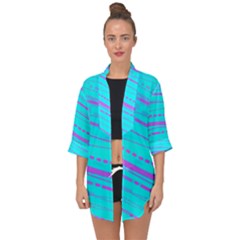 Wave Stripe Pattern Design Aqua Open Front Chiffon Kimono by Ndabl3x