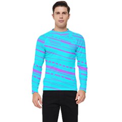 Wave Stripe Pattern Design Aqua Men s Long Sleeve Rash Guard by Ndabl3x