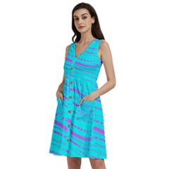 Wave Stripe Pattern Design Aqua Sleeveless Dress With Pocket by Ndabl3x