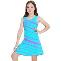 Wave Stripe Pattern Design Aqua Kids  Lightweight Sleeveless Dress by Ndabl3x