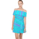 Wave Stripe Pattern Design Aqua Off Shoulder Chiffon Dress View1