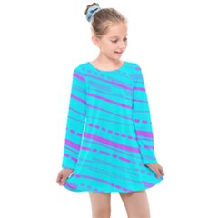 Wave Stripe Pattern Design Aqua Kids  Long Sleeve Dress by Ndabl3x