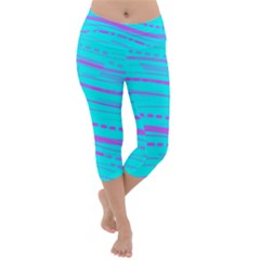 Wave Stripe Pattern Design Aqua Lightweight Velour Capri Yoga Leggings by Ndabl3x