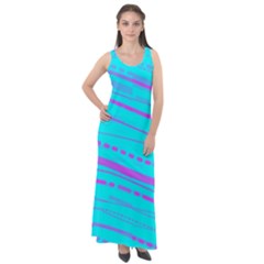 Wave Stripe Pattern Design Aqua Sleeveless Velour Maxi Dress by Ndabl3x