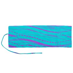 Wave Stripe Pattern Design Aqua Roll Up Canvas Pencil Holder (m) by Ndabl3x