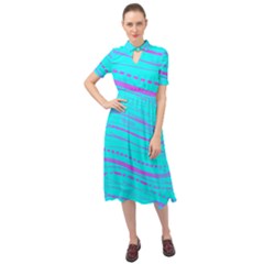 Wave Stripe Pattern Design Aqua Keyhole Neckline Chiffon Dress by Ndabl3x