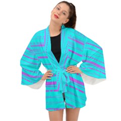 Wave Stripe Pattern Design Aqua Long Sleeve Kimono by Ndabl3x