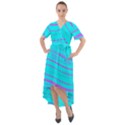 Wave Stripe Pattern Design Aqua Front Wrap High Low Dress View1