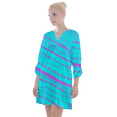 Wave Stripe Pattern Design Aqua Open Neck Shift Dress by Ndabl3x