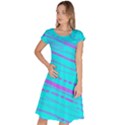 Wave Stripe Pattern Design Aqua Classic Short Sleeve Dress View1