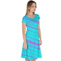 Wave Stripe Pattern Design Aqua Classic Short Sleeve Dress View3